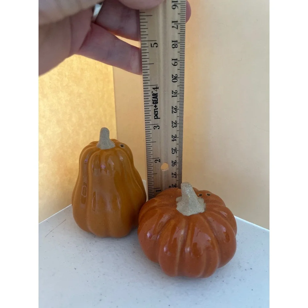 Orange Ceramic Pumpkin and Gourd Salt and Pepper Shakers Set Autumn Harvest Deco